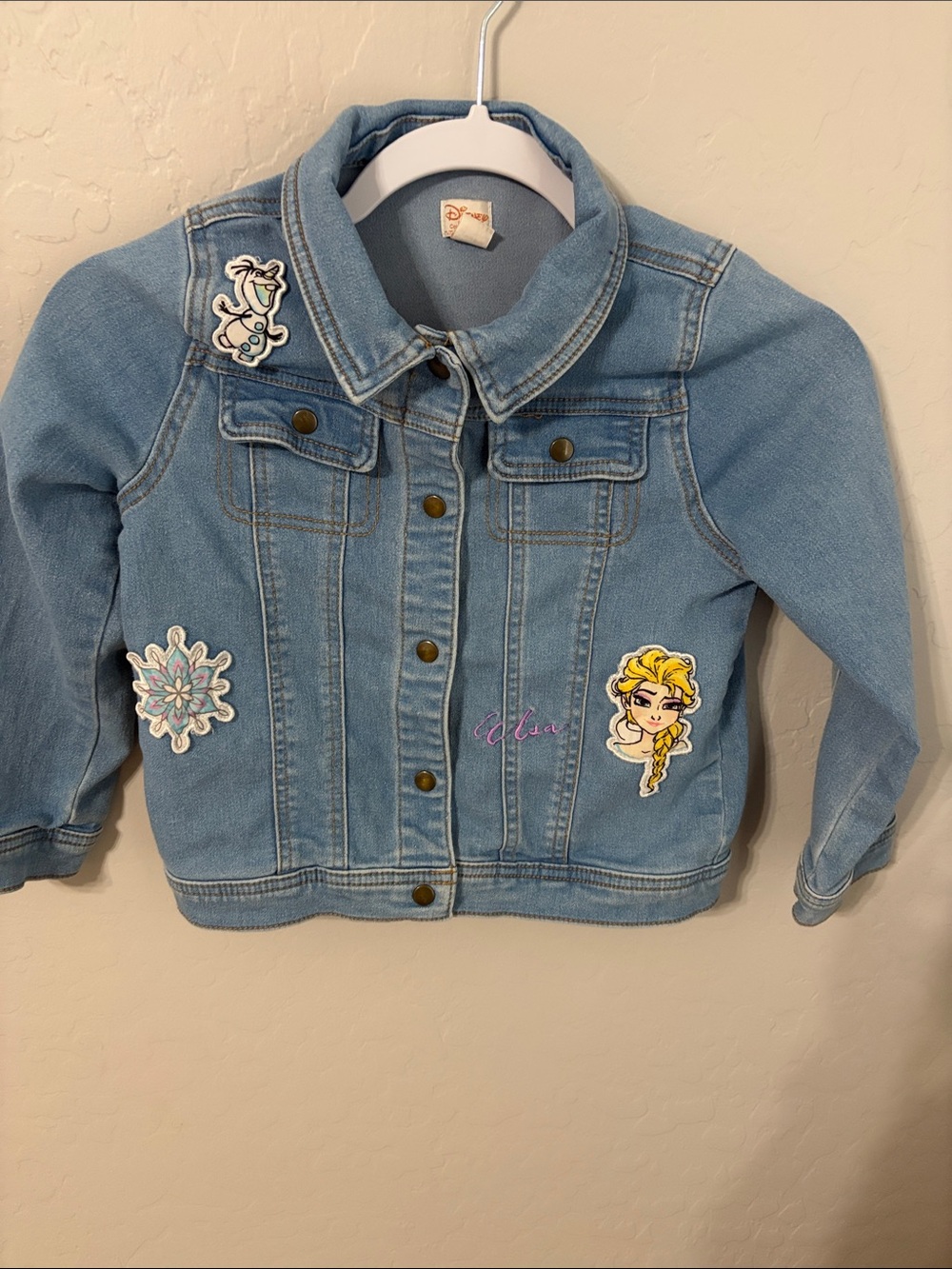 Disney Light Blue Denim Jacket with Frozen Character Patches